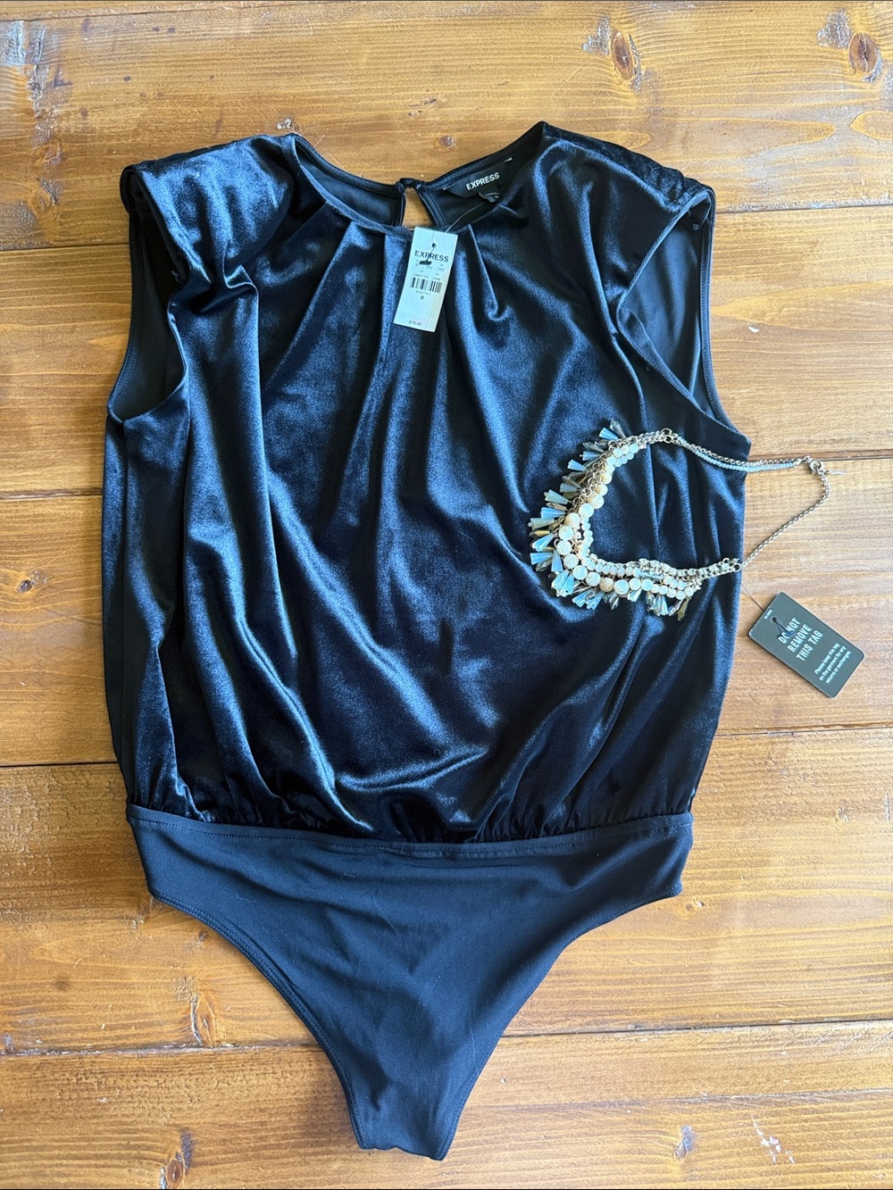 Express Black Shiny Sleeveless Bodysuit